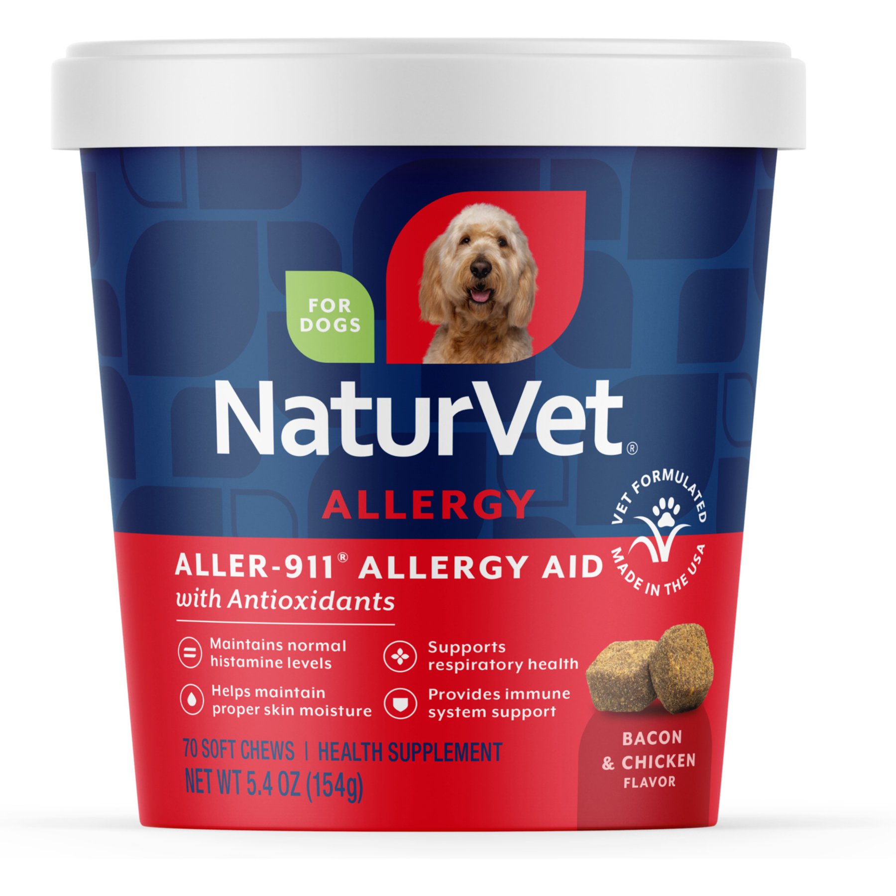 NaturVet Aller-911 Allergy Aid Bacon & Chicken Flavored Supplement for Dogs, 70 count