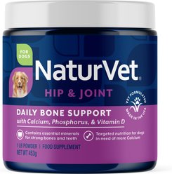 NaturVet Daily Bone Support Hip & Joint Powder Supplement for Dogs, 1-lb jar