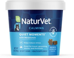 NaturVet Quiet Moments Calming Salmon & Bacon Flavored Soft Chew Supplement for Cats, 60 count
