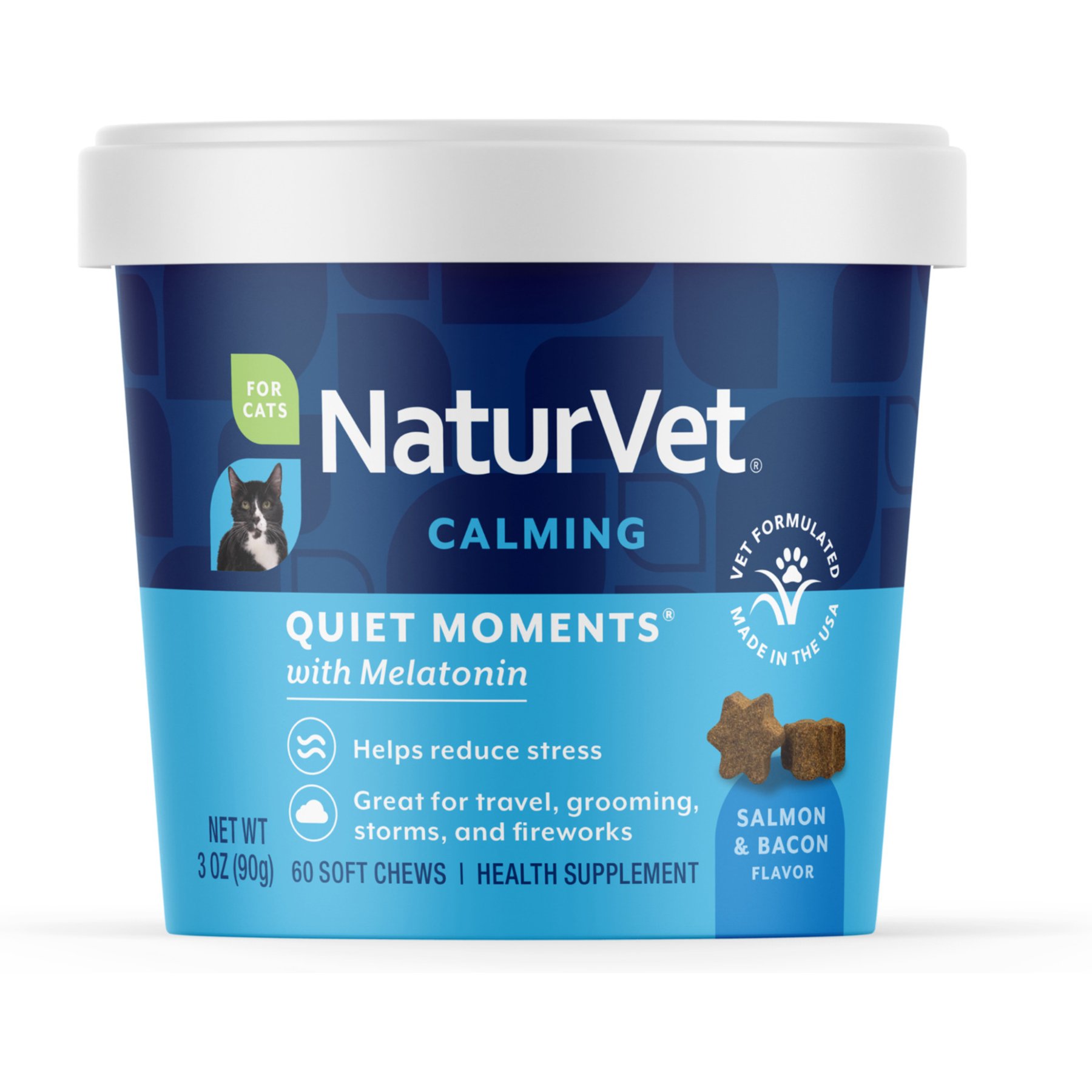 NaturVet Quiet Moments Calming Aid Cat Soft Chews, 60-count