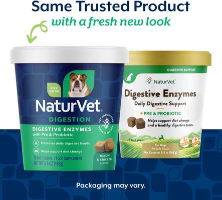 Show full view: NaturVet Digestive Enzymes Bacon & Chicken Flavored Soft Chew Supplement for Dogs, 70 count slide 3 of 11