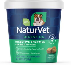 NaturVet Digestive Enzymes Bacon & Chicken Flavored Soft Chew Supplement for Dogs, 70 count