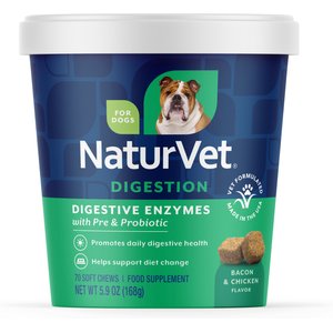 NaturVet Digestive Enzymes Bacon & Chicken Flavored Soft Chew Supplement for Dogs, 70 count