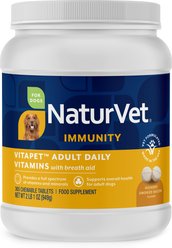 NaturVet VitaPet Adult Daily Vitamins Immunity Hickory Smoked Flavored Tablet Supplement for Dogs, 365 count