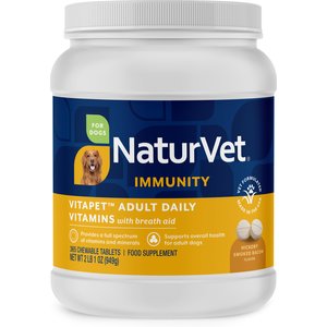 NaturVet VitaPet Adult Daily Vitamins Immunity Hickory Smoked Flavored Tablet Supplement for Dogs, 365 count