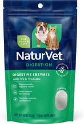 NaturVet Digestive Enzymes Powder Supplement for Dogs & Cats, 10-oz bag