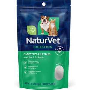 NaturVet Digestive Enzymes Powder Supplement for Dogs & Cats, 10-oz bag