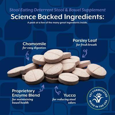 Show full view: NaturVet Stool Eating Deterrent Stool & Bowel Hickory Smoked Bacon Flavored Chewable Tablet Supplement for Dogs, 60 count slide 5 of 10