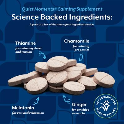 Show full view: NaturVet Quiet Moments Calming Peanut Butter Flavored Tablet Supplement for Dogs, 30 count slide 5 of 8