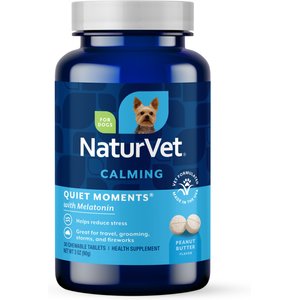 NaturVet Quiet Moments Calming Peanut Butter Flavored Tablet Supplement for Dogs, 30 count
