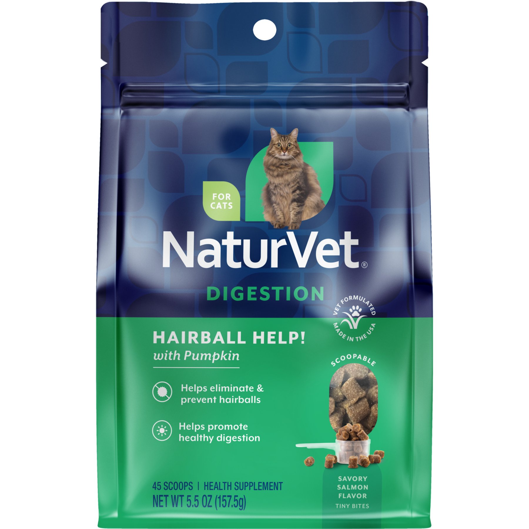 NaturVet Hairball Help! Digestion Scoopable Tiny Bite Salmon Flavored Supplement for Cats, 5.5-oz bag
