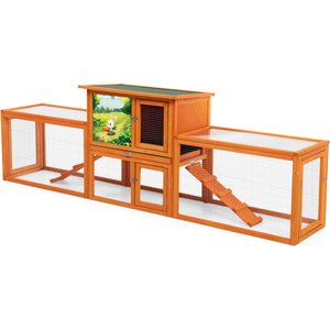 Coziwow 94-in Indoor & Outdoor Wooden Rabbit Hutch, Large, Brown