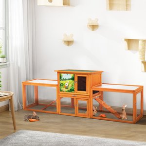 Coziwow 94-in Indoor & Outdoor Wooden Rabbit Hutch, Large, Brown