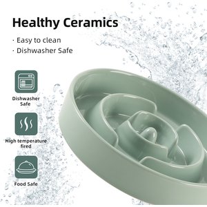 Havniva Ceramic Anti-Gulping Slow Feeder Dog Bowl, Light Green, 8.2-in