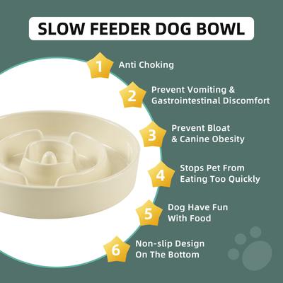 Show full view: Havniva Ceramic Anti-Gulping Slow Feeder Dog Bowl, Beige, 8.2-in slide 5 of 7