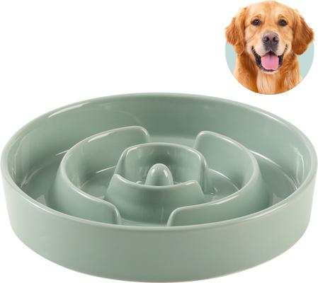 Show full view: Havniva Ceramic Anti-Gulping Slow Feeder Dog Bowl, Light Green, 9.5-in slide 2 of 8