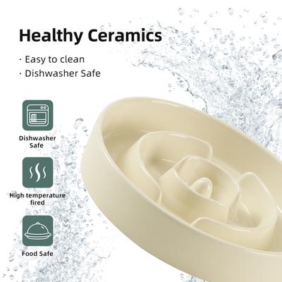 Show full view: Havniva Ceramic Anti-Gulping Slow Feeder Dog Bowl, Beige, 8.2-in slide 7 of 7