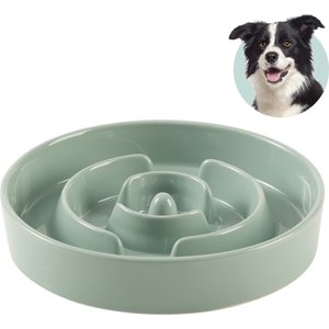 Havniva Ceramic Anti-Gulping Slow Feeder Dog Bowl, Light Green, 8.2-in