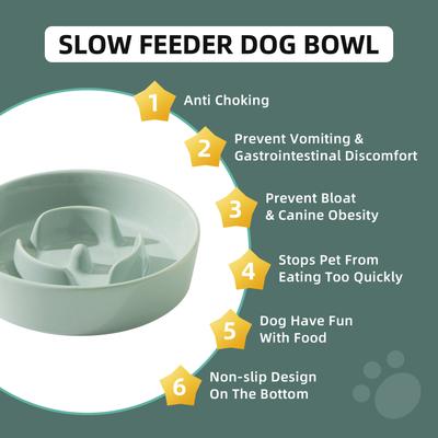 Show full view: Havniva Ceramic Slow Feeder Dog Bowl for Small Dogs, 6.1-in, Light Green slide 6 of 9