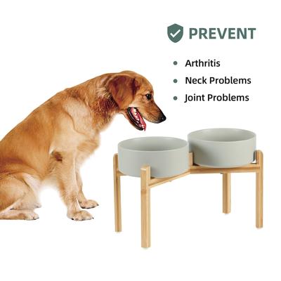 Show full view: Havniva Ceramic Raised Dog Double Bowl Set with Stand, Grey, 8.2-in slide 4 of 7