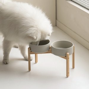 Havniva Ceramic Raised Dog Double Bowl Set with Stand, Grey, 8.2-in