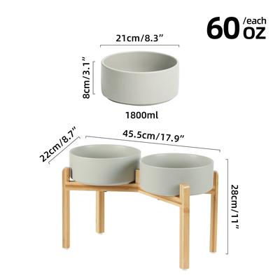 Show full view: Havniva Ceramic Raised Dog Double Bowl Set with Stand, Grey, 8.2-in slide 2 of 7