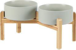 Havniva Ceramic Raised Dog Double Bowl Set with Stand, Grey, 7.3-in