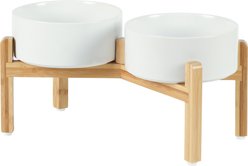 Havniva Ceramic Raised Dog Double Bowl Set with Stand, White, 7.3-in