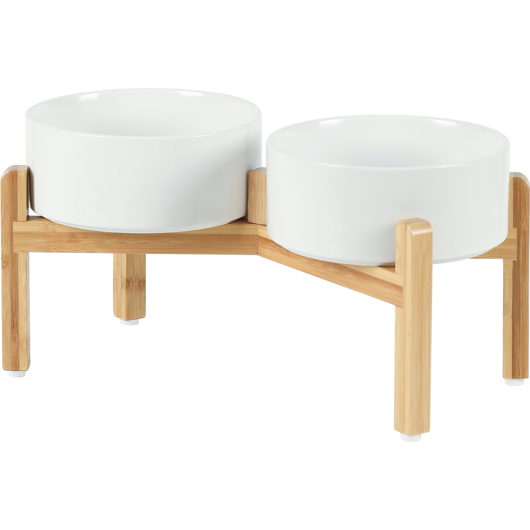 Havniva Ceramic Raised Dog Double Bowl Set with Stand, White, 7.3-in