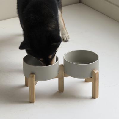 Show full view: Havniva Ceramic Raised Dog Double Bowl Set with Stand, Grey, 6-in slide 7 of 7