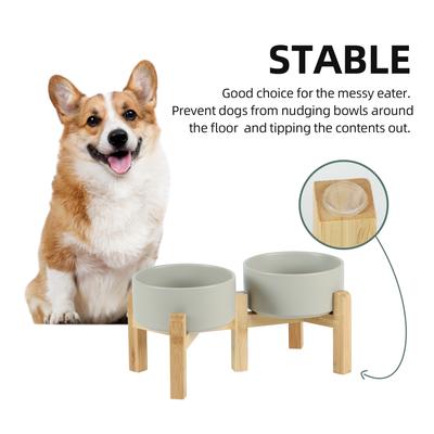 Show full view: Havniva Ceramic Raised Dog Double Bowl Set with Stand, Grey, 6-in slide 5 of 7