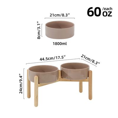 Show full view: Havniva Ceramic 8.2-in Elevated Dog Double Bowl with Stand, Brown Coffee slide 2 of 6