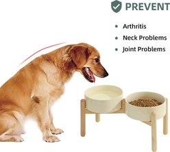 Havniva Ceramic 8.2-in Elevated Dog Double Bowl with Stand, Beige slide 2 of 6