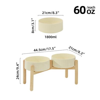 Show full view: Havniva Ceramic 8.2-in Elevated Dog Double Bowl with Stand, Beige slide 2 of 6