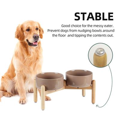 Show full view: Havniva Ceramic 7.3-in Raised Dog Double Bowl Set with Wooden Stand, Brown Coffee slide 5 of 7