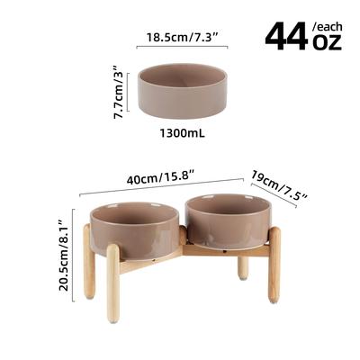 Show full view: Havniva Ceramic 7.3-in Raised Dog Double Bowl Set with Wooden Stand, Brown Coffee slide 2 of 7