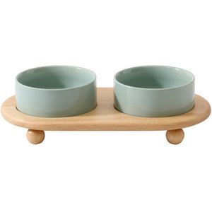 Havniva Ceramic Elevated Cat Bowl with Stand, 5.1-in, 2 count, Light Green