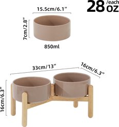 Havniva Ceramic 6-in Raised Dog Double Bowl with Stand, Brown Coffee slide 2 of 8