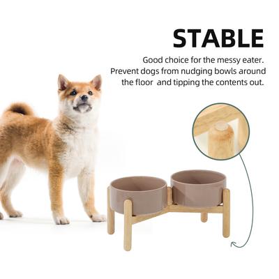 Show full view: Havniva Ceramic 6-in Raised Dog Double Bowl with Stand, Brown Coffee slide 6 of 8