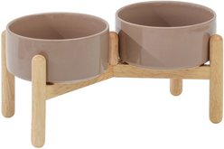 Havniva Ceramic 6-in Raised Dog Double Bowl with Stand, Brown Coffee