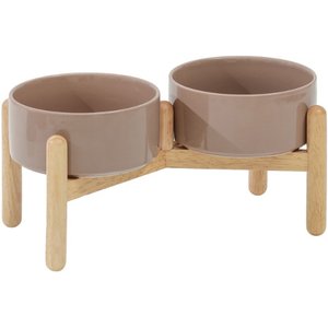 Havniva Ceramic 6-in Raised Dog Double Bowl with Stand, Brown Coffee