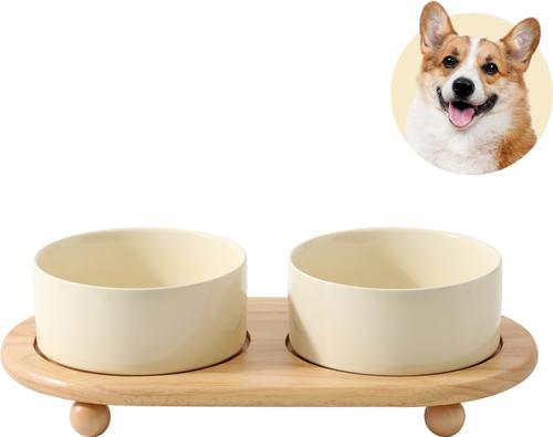 Show full view: Havniva Ceramic Elevated Dog & Cat Bowl with Stand, Beige, 6-in, 2 count slide 2 of 7