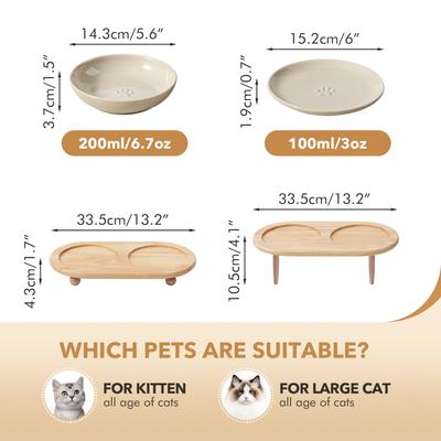 Havniva Ceramic Adjustable Elevated Cat Bowl with 2 Style Stand, 5.6-in