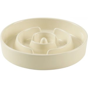 Havniva Ceramic Anti-Gulping Slow Feeder Dog Bowl, Beige, 8.2-in