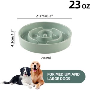 Havniva Ceramic Anti-Gulping Slow Feeder Dog Bowl, Light Green, 8.2-in