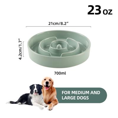 Show full view: Havniva Ceramic Anti-Gulping Slow Feeder Dog Bowl, Light Green, 8.2-in slide 3 of 7