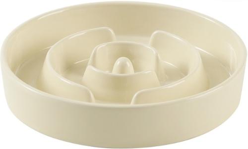 Ceramic Slow Feeder Dog Bowl, Beige