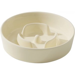 Havniva Ceramic Slow Feeder Dog Bowl for Small Dogs, 6.1-in, Beige