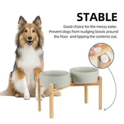 Show full view: Havniva Ceramic Raised Dog Double Bowl Set with Stand, Grey, 8.2-in slide 5 of 7