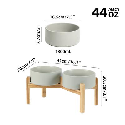 Show full view: Havniva Ceramic Raised Dog Double Bowl Set with Stand, Grey, 7.3-in slide 2 of 8
